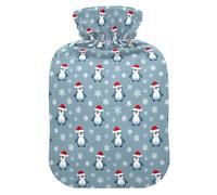 Hot Water Bottle, 2L Large Hot Water Bag with Soft Plush Cover Christmas Penguin Snowflake, Leak Proof Screw Plug Best for Winter Sports Outdoors Back Neck and Leg Cold Muscle Pain and Cramps