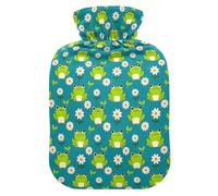 Hot Water Bottle, 2L Large Hot Water Bag with Soft Plush Cover Cute Frog Daisy, Leak Proof Screw Plug Best for Winter Sports Outdoors Back Neck and Leg Cold Muscle Pain and Cramps