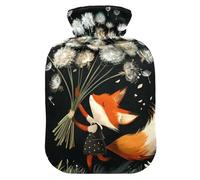 Hot Water Bottle, 2L Large Hot Water Bag with Soft Plush Cover Dandelion Fox, Leak Proof Screw Plug Best for Winter Sports Outdoors Back Neck and Leg Cold Muscle Pain and Cramps