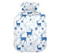 Hot Water Bottle, 2L Large Hot Water Bag with Soft Plush Cover Deer Snowflakes Musical Notes, Leak Proof Screw Plug Best for Winter Sports Outdoors Back Neck and Leg Cold Muscle Pain and Cramps