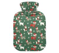 Hot Water Bottle, 2L Large Hot Water Bag with Soft Plush Cover Dog Christmas Snowflake, Leak Proof Screw Plug Best for Winter Sports Outdoors Back Neck and Leg Cold Muscle Pain and Cramps
