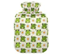 Hot Water Bottle, 2L Large Hot Water Bag with Soft Plush Cover Frog Daisy, Leak Proof Screw Plug Best for Winter Sports Outdoors Back Neck and Leg Cold Muscle Pain and Cramps