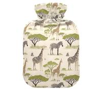Hot Water Bottle, 2L Large Hot Water Bag with Soft Plush Cover Giraffe and Zebra, Leak Proof Screw Plug Best for Winter Sports Outdoors Back Neck and Leg Cold Muscle Pain and Cramps