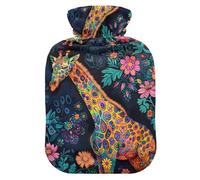 Hot Water Bottle, 2L Large Hot Water Bag with Soft Plush Cover Giraffe Flowers, Leak Proof Screw Plug Best for Winter Sports Outdoors Back Neck and Leg Cold Muscle Pain and Cramps