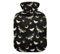 Hot Water Bottle, 2L Large Hot Water Bag with Soft Plush Cover Gothic Death Moth Butterfly, Leak Proof Screw Plug Best for Winter Sports Outdoors Back Neck and Leg Cold Muscle Pain and Cramps