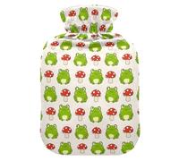 Hot Water Bottle, 2L Large Hot Water Bag with Soft Plush Cover Mushroom Frog Pattern, Leak Proof Screw Plug Best for Winter Sports Outdoors Back Neck and Leg Cold Muscle Pain and Cramps