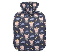 Hot Water Bottle, 2L Large Hot Water Bag with Soft Plush Cover Pig Fish Bone, Leak Proof Screw Plug Best for Winter Sports Outdoors Back Neck and Leg Cold Muscle Pain and Cramps