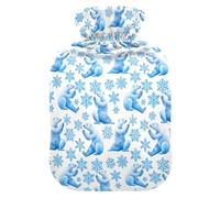 Hot Water Bottle, 2L Large Hot Water Bag with Soft Plush Cover Polar Bear Snowflake, Leak Proof Screw Plug Best for Winter Sports Outdoors Back Neck and Leg Cold Muscle Pain and Cramps