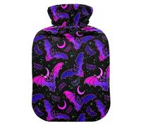 Hot Water Bottle, 2L Large Hot Water Bag with Soft Plush Cover Purple Bat Gothic, Leak Proof Screw Plug Best for Winter Sports Outdoors Back Neck and Leg Cold Muscle Pain and Cramps