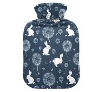 Hot Water Bottle, 2L Large Hot Water Bag with Soft Plush Cover Rabbit Dandelion, Leak Proof Screw Plug Best for Winter Sports Outdoors Back Neck and Leg Cold Muscle Pain and Cramps