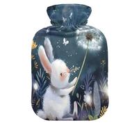Hot Water Bottle, 2L Large Hot Water Bag with Soft Plush Cover Rabbit Dandelion, Leak Proof Screw Plug Best for Winter Sports Outdoors Back Neck and Leg Cold Muscle Pain and Cramps