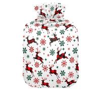 Hot Water Bottle, 2L Large Hot Water Bag with Soft Plush Cover Red Elk Snowflake, Leak Proof Screw Plug Best for Winter Sports Outdoors Back Neck and Leg Cold Muscle Pain and Cramps