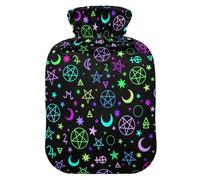 Hot Water Bottle, 2L Large Hot Water Bag with Soft Plush Cover Stars and Moon, Leak Proof Screw Plug Best for Winter Sports Outdoors Back Neck and Leg Cold Muscle Pain and Cramps