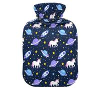 Hot Water Bottle, 2L Large Hot Water Bag with Soft Plush Cover Unicorn Planet Rocket, Leak Proof Screw Plug Best for Winter Sports Outdoors Back Neck and Leg Cold Muscle Pain and Cramps