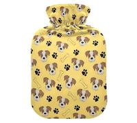 Hot Water Bottle, 2L Large Hot Water Bag with Soft Plush Cover Yellow Dog Bones Footprint, Leak Proof Screw Plug Best for Winter Sports Outdoors Back Neck and Leg Cold Muscle Pain and Cramps