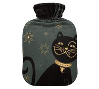 Hot Water Bottle, 2L Large Hot Water Bottles with Cover, Leak Proof Best for Winter Sports Outdoors Relief from Back, Neck and Leg Cold Muscle Pain and Cramps (Black Cat)