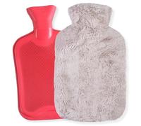 Hot Water Bottle 2L with Fluffy Plush Cover - Cuddly Rubber Bed Bottle Against Stomach Pain & Cold, Colour Grey [092]