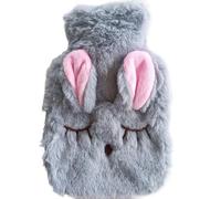 Hot Water Bottle 2pcs Reusable Winter Warm Heat Hand Warmer PVC Stress Pain Relief Therapy Hot Water Bottle Bag with Knitted Soft Rabbit Cozy Cover(Gray)
