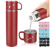 Hot Water Bottle 550ml | Stainless Steel Vaccum Hot Water Flask | Six Wall Travel Mug with Handle and Leakproof Cover | Thermal Flask for Hot Drink & Cold Drink 12h | Red Metal Water Bottle for Sports
