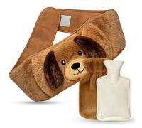 Hot Water Bottle Belt 1L Plush Hot Water Bottle with Cover and Belt | Hot water bottle for stomach, back and as a gift (brown)