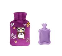 Hot Water Bottle Christmas Hot Water Bottle Warmer Set Cute Elk Print 800 ML Heat Up and Refreezable Hot Cold Pack Lasting Warmth Removable Cover Long hot Water Bottle(Purple)