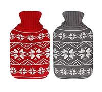 Hot Water Bottle Comfort 2 Pack Rubber Hot Water Bottle with Cover, Durable Bag Warmer Set 1.8L, Heat Up and Refreezable for Pain Relief for Women Men
