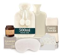 Hot Water Bottle Gift Set - Christmas Presents for Women, Includes White 0.5L Hot Water Bottle with Fluffy Socks, Scented Candle and Eye Mask - Gifts for Women