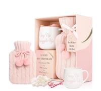 Hot Water Bottle Gift Set for Women | Luxury Winter Warmer Box with Fluffy Cover & Pom Poms, Hot Chocolate Gift set with Mug, Candy Cane & Marshmallow Topper | Xmas Gift for Her, Teens, Ladies