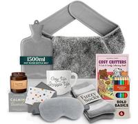 Hot Water Bottle Gift Set - Grey 1.5L Wrap Around Hot Water Bottle with Socks, Mug, Candle, Eye Mask, and Colouring Book with Pencil - Xmas Gifts for Women - Christmas Gifts for Her