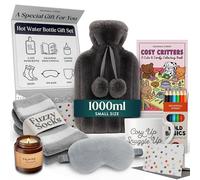 Hot Water Bottle Gift Set - Grey 1000ml Hot Water Bottle with Socks, Mug, Candle, Eye Mask, and Colouring Book with Pencil - Xmas Gifts for Women - Christmas Gifts for Her