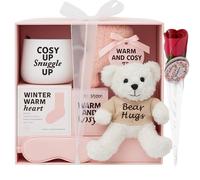 Hot Water Bottle Gift Set Mug Hot Chocolate Cosy Sleep Mask Fluffy Socks Marshmallows Candy Canes Teddy Hug & Rose - Pink Valentine Birthday Christmas Gifts for Women & Men
