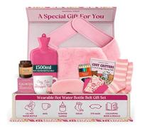 Hot Water Bottle Gift Set - Pink 1.5L Wrap Around Hot Water Bottle with Socks, Mug, Candle, Eye Mask, and Colouring Book with Pencil - Xmas Gifts for Women - Christmas Gifts for Her