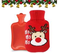 Hot Water Bottle,Hot Water Bottle with Cover,Red Xmas Santa Claus Theme Knitted Insulator,Christmas HotWaterBottle,with Cuddly Soft Fur Cover for Pain Relief,1L