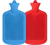 Hot Water Bottle Large 2L Rubber Hot Water Bag 2Pack Ribbed Surface One Side for Pain Relief Hot Cold Compress Cramps Back Pain Neck Pain Red&Blue