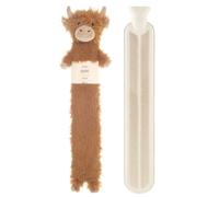 Hot Water Bottle Long with Cover 2 Litre - Fluffy Faux Fur Fleece Cover Durable Winter Warm - Natural Rubber- Pain Relief Therapy Waist & Neck Hot Water Bottle Adults and Kids (Highland Cow)