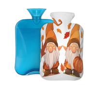 Hot Water Bottle Rubber with Soft Cover, Autumn Pumpkin Gnomes Maple Leaves 2L Hot Water Bag for Pain Relief, Hot and Cold Therapy