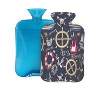 Hot Water Bottle Rubber with Soft Cover, Boat Wheels Life Jackets Nautical 2L Hot Water Bag for Pain Relief, Hot and Cold Therapy