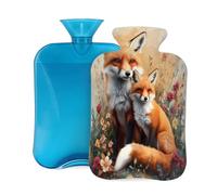 Hot Water Bottle Rubber with Soft Cover, Cartoon Foxes in The Flowers Animals Print 2L Hot Water Bag for Pain Relief, Hot and Cold Therapy