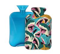 Hot Water Bottle Rubber with Soft Cover, Cartoon Shark Ocean Animal 2L Hot Water Bag for Pain Relief, Hot and Cold Therapy