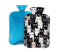Hot Water Bottle Rubber with Soft Cover, Cats with Big Eyes 2L Hot Water Bag for Pain Relief, Hot and Cold Therapy