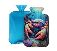 Hot Water Bottle Rubber with Soft Cover, Colorful Crab Sea Corals 2L Hot Water Bag for Pain Relief, Hot and Cold Therapy