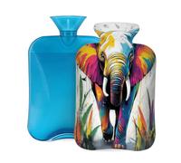 Hot Water Bottle Rubber with Soft Cover, Colorful Elephant Vintage Art Oil Painting 2L Hot Water Bag for Pain Relief, Hot and Cold Therapy