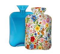 Hot Water Bottle Rubber with Soft Cover, Colorful Flowers Botanical Design Art 2L Hot Water Bag for Pain Relief, Hot and Cold Therapy