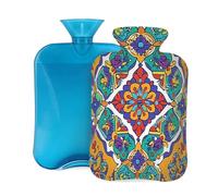 Hot Water Bottle Rubber with Soft Cover, Colorful Mandala Retro Classic Chic Tribe Style 2L Hot Water Bag for Pain Relief, Hot and Cold Therapy