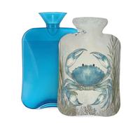 Hot Water Bottle Rubber with Soft Cover, Crab Underwater Creatures 2L Hot Water Bag for Pain Relief, Hot and Cold Therapy