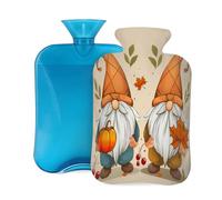 Hot Water Bottle Rubber with Soft Cover, Fall Gnomes Autumn Maple Leaves Pumpkin Harvest Farmhouse 2L Hot Water Bag for Pain Relief, Hot and Cold Therapy