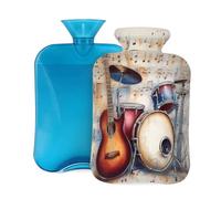 Hot Water Bottle Rubber with Soft Cover, Guitar Drum Kit Musical Instruments Print 2L Hot Water Bag for Pain Relief, Hot and Cold Therapy