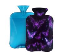 Hot Water Bottle Rubber with Soft Cover, Halloween Pattern with Bats Purple Lights Pattern 2L Hot Water Bag for Pain Relief, Hot and Cold Therapy