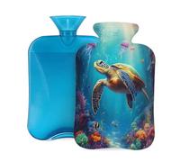Hot Water Bottle Rubber with Soft Cover, Jellyfish Sea Turtles Corals Ocean Coast Fish 2L Hot Water Bag for Pain Relief, Hot and Cold Therapy