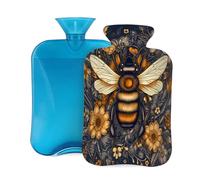Hot Water Bottle Rubber with Soft Cover, Modern Art Wild Animals Bee with Flowers 2L Hot Water Bag for Pain Relief, Hot and Cold Therapy